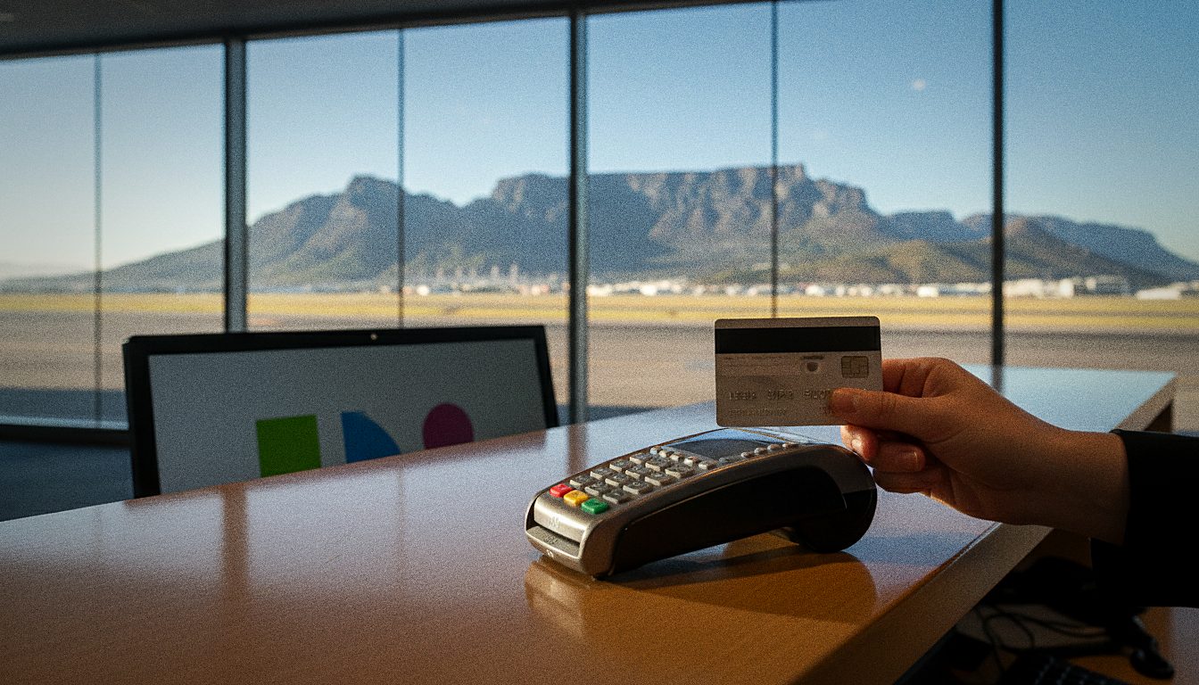 Paying for a car rental with a debit card at a Cape Town Airport counter